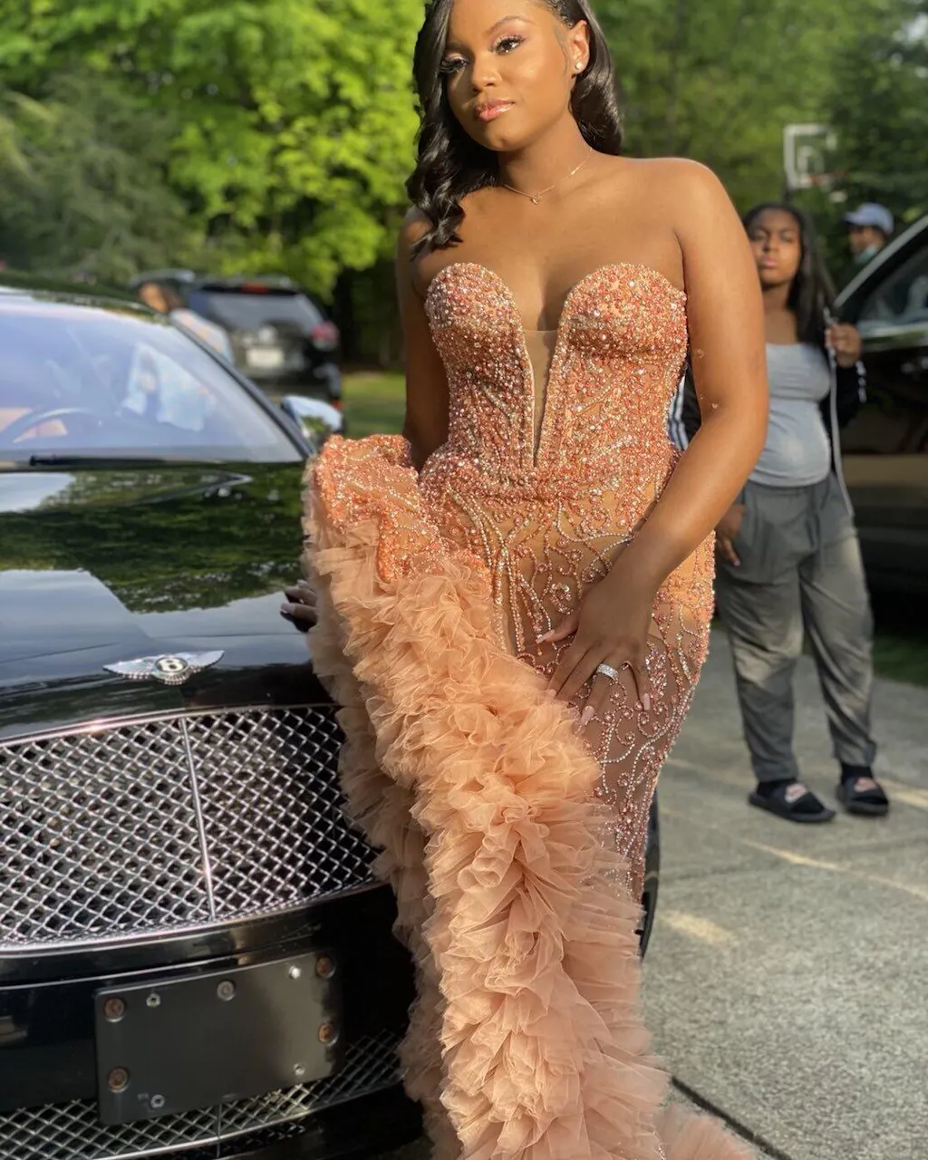 Mermaid Long Pleated Split Prom Dress