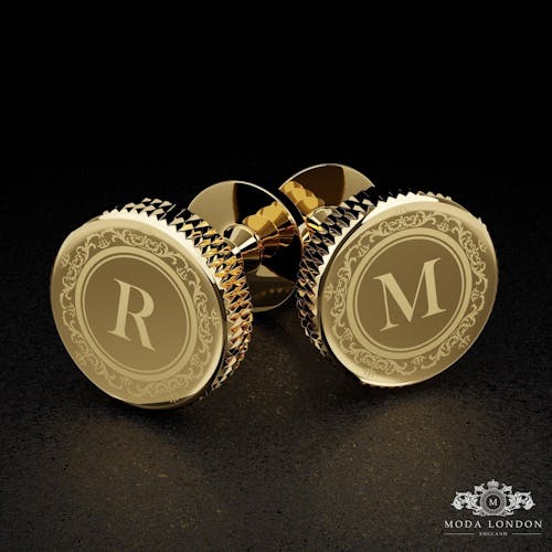 Exclusive Personalised Gold Cufflinks Set for Wedding - Custom, Engraved for Groom & Party