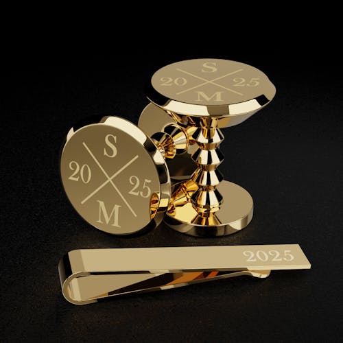 Personalised Gold Cufflink and Tie Clip Gift Set | Wedding Morning Keepsake | Chelsea Design