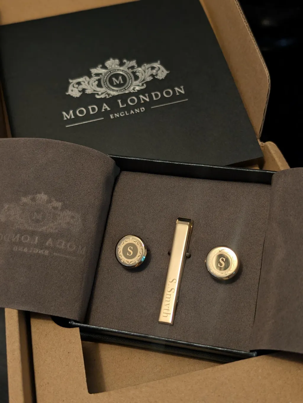 Personalised Gold Cufflink and Tie Clip Gift Set | Wedding Morning Keepsake | Chelsea Design