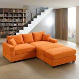 Modern 2pcs Corduroy Sectional Couch, Soft Stretch Slipcovers w/2pcs Pillows-Orange