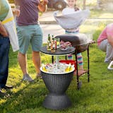 3 in 1 Patio Rattan 8 Gallon Cooler Bar Table w/Adjust Ice Bucket-Brown