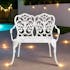 Outdoor Patio Garden Park Bench, Metal Cast Aluminum w/Floral Rose Pattern-White