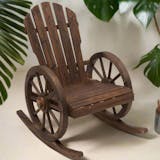 Adirondack Rocking Chair, Outdoor Rocker All-Weather Patio Seat w/Slatted Design & Oversize Back for Porch, Poolside & Garden-Brown