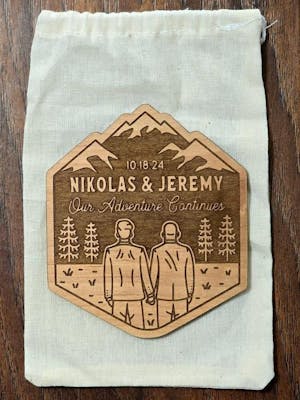 Mountain Groom & Groom Wood Magnet