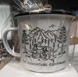 Mountain Hiking Couple & Dog Enamel Mug - Option 1