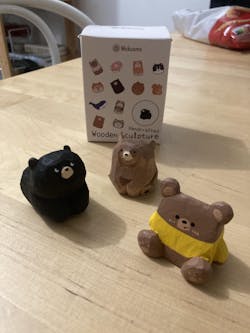 Bebe Carved Wooden Square-Faced Sitting Bear