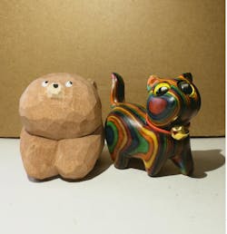 Caro Carved Wooden Colorful Cat Looking at You