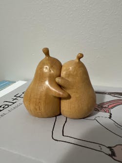 Peo Carved Wooden Hugging Pears Full of Love