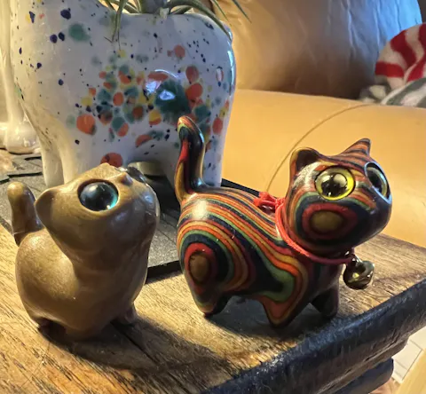 Caro Carved Wooden Colorful Cat Looking at You