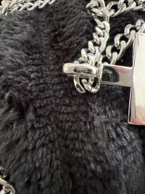 Hammered 925 Sterling Silver Cross Necklace for Men-White Gold