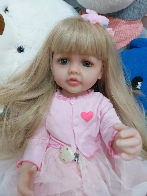 22 Inches Open Eyes Long Blonde Hair Reborn Baby Girls With Pink Dress-Betty