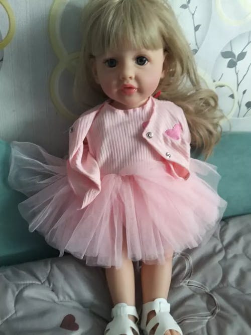 22 Inches Open Eyes Long Blonde Hair Reborn Baby Girls With Pink Dress-Betty