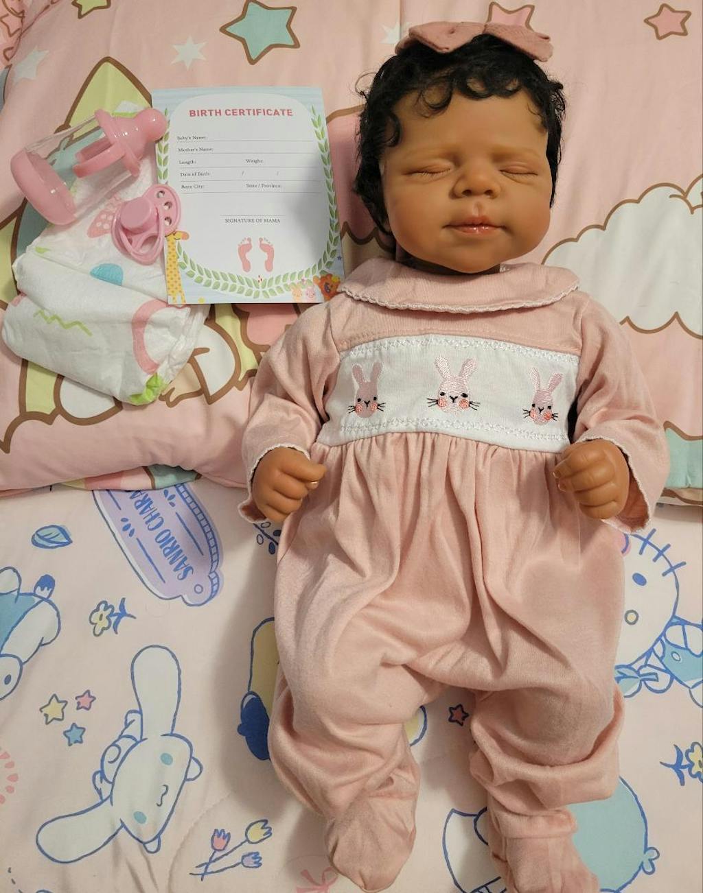 48cm Lifelike Soft Body Dark Skin Sleeping Reborn Doll Pascale In Pink Clothes