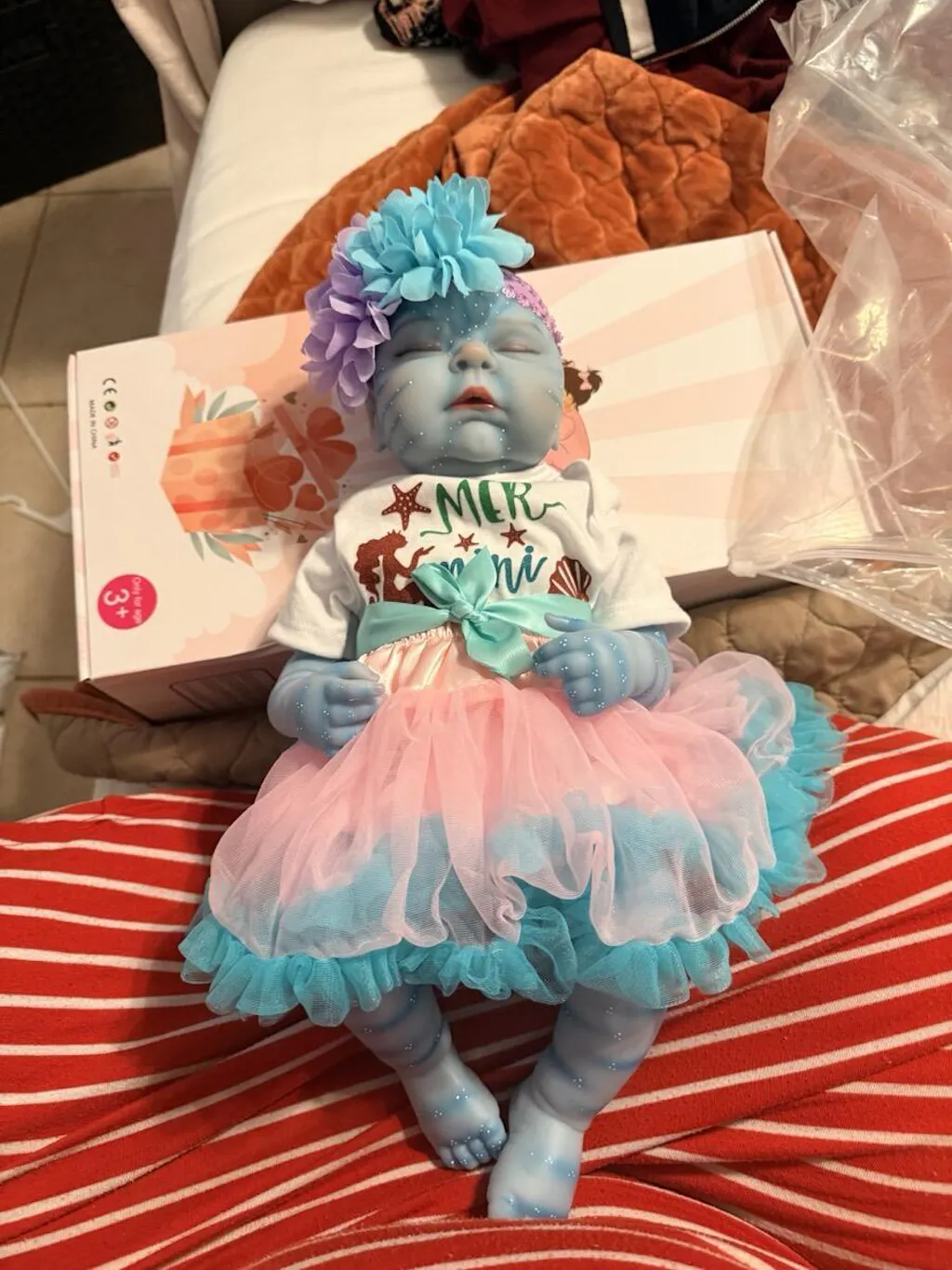 19 Inch Peaches Closed Eyes Reborn Baby Girl Avatar in Blue Dress