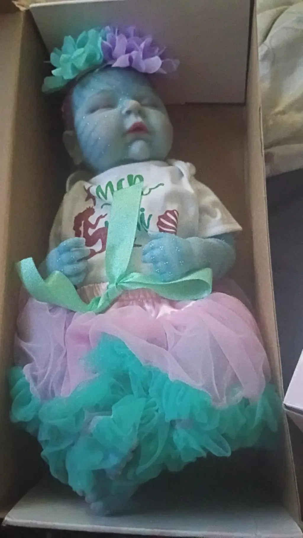 19 Inch Peaches Closed Eyes Reborn Baby Girl Avatar in Blue Dress