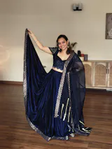 Victoria Blouse, Lehenga & Dupatta- Blue