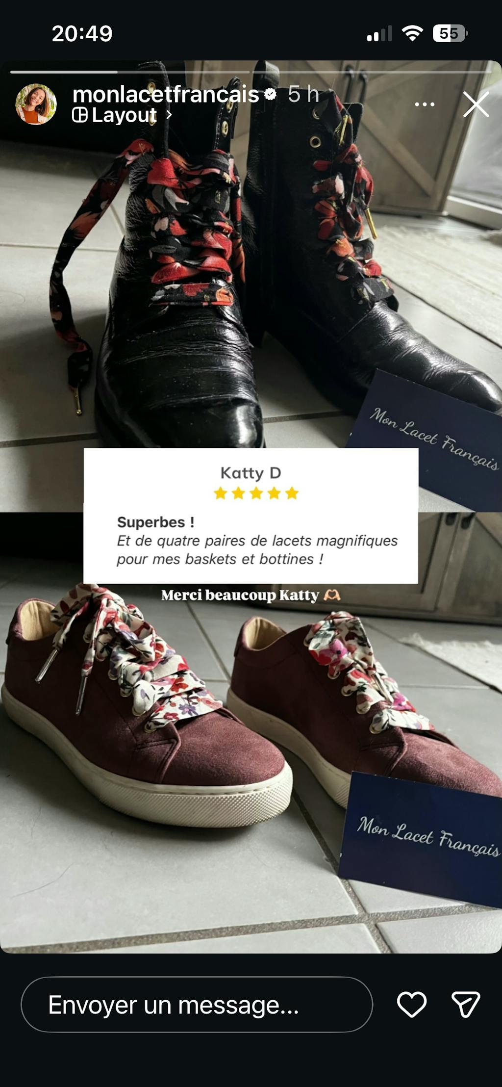 Lacets fleuris noir et rouge plumetis dorés