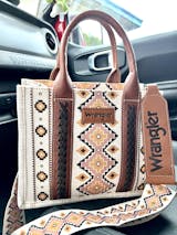 Wrangler Black Allover Aztec Dual Sided Print Crossbody Canvas Tote