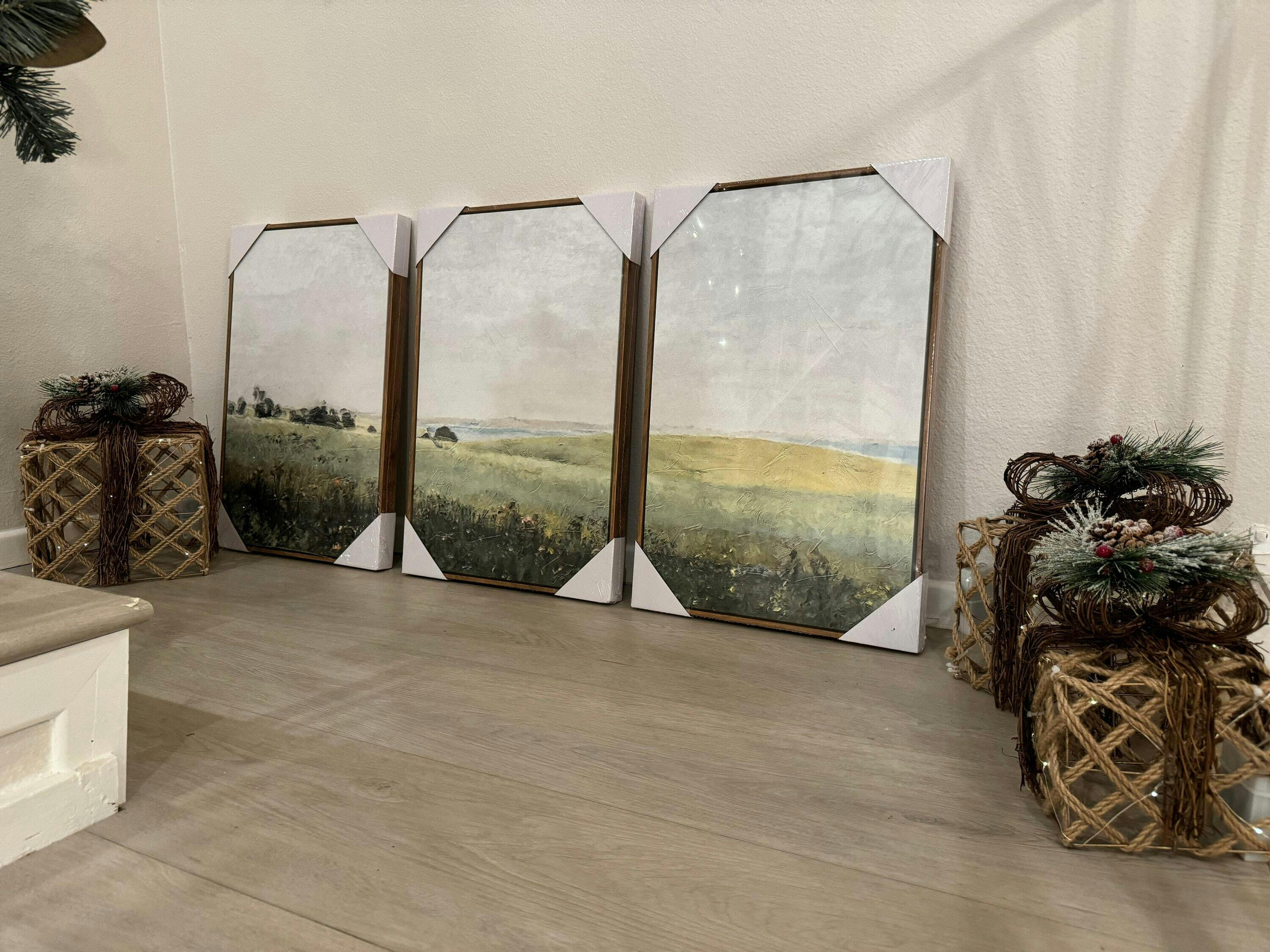 Green Field Triptych | Original Minimalist Wall Art – MontCarta