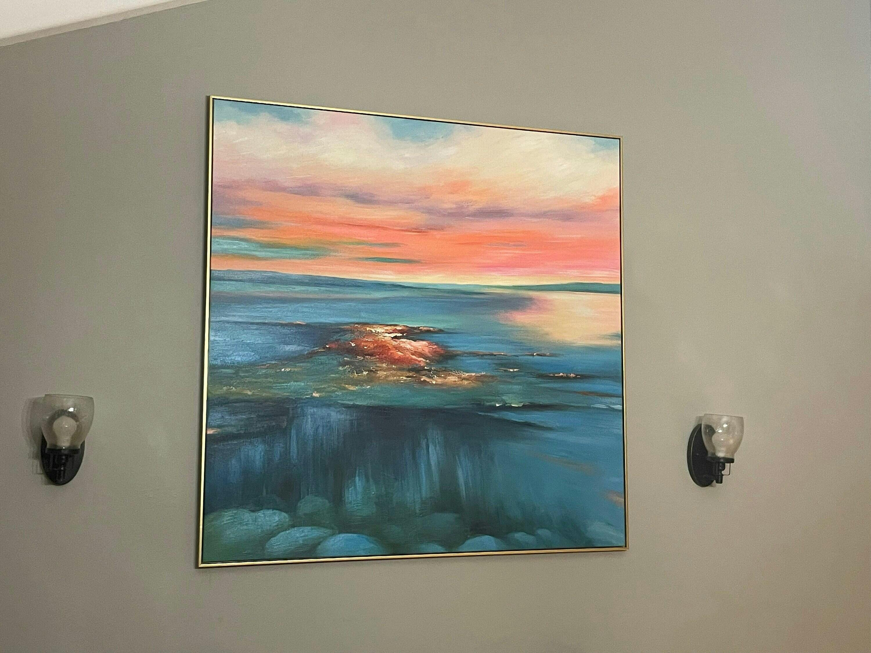 Vibrant Coral Sunset Painting | Square Wall Art