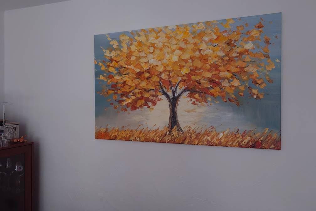 マザーシリーズ(16) Golden Autumn: Original Impasto Tree Landscape Oil Painting