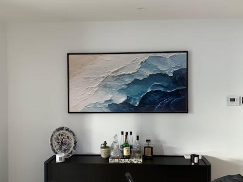 OCEAN WHISPERS: Textured Seascape Painting, Ocean Waves, Blue and White, Living Room, Bedroom