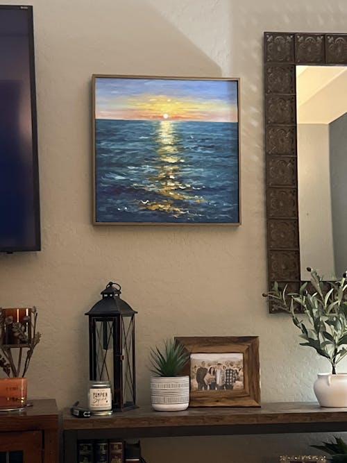 GOLDEN HOUR: Textured Sunset Seascape Oil Painting