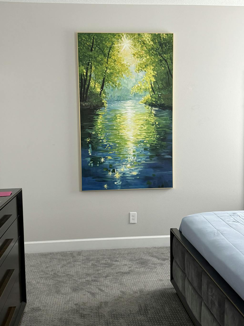 EMERALD GLOW: Impressionist Forest River Landscape Painting