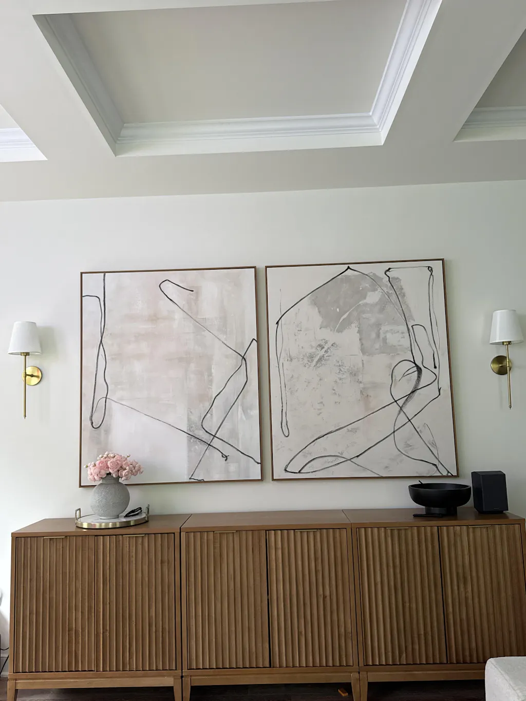 MINIMALIST ABSTRACT DIPTYCH: Beige Abstract Painting Set of 2