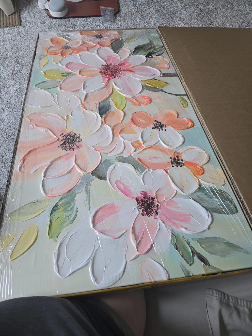 PEACH BLOSSOM: Textured Impasto Floral Painting in Peach and White