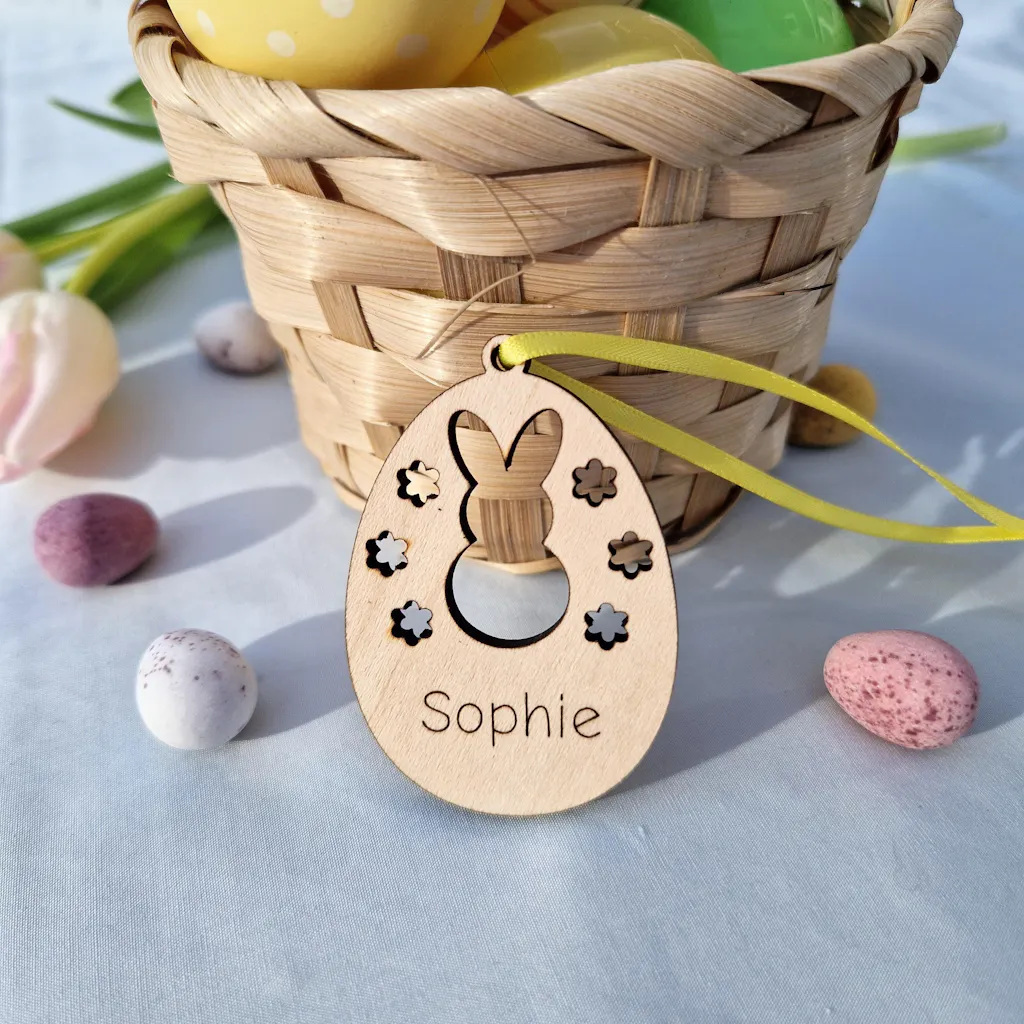Mini Personalised Wooden Easter Eggs Bunny Gift Tags