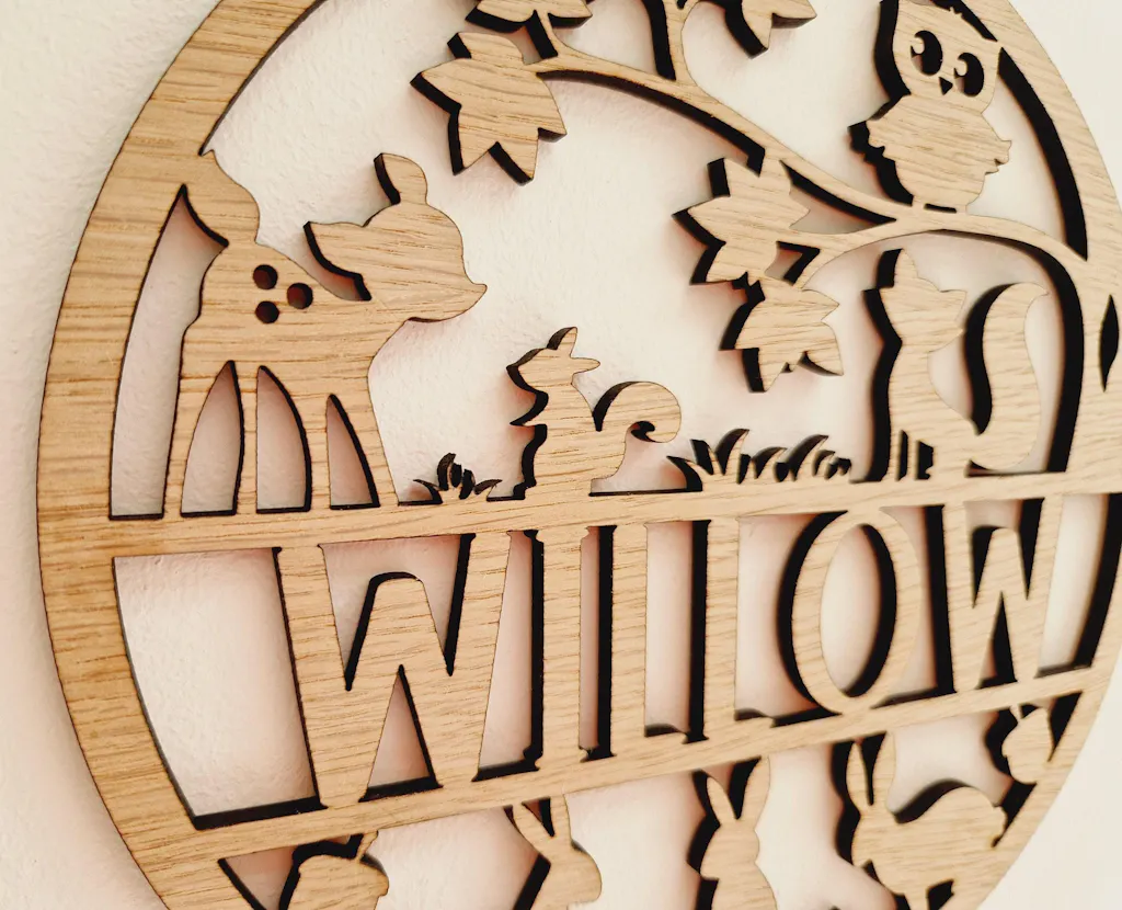 Personalised Woodland Animal Nursery Name Sign - Wood
