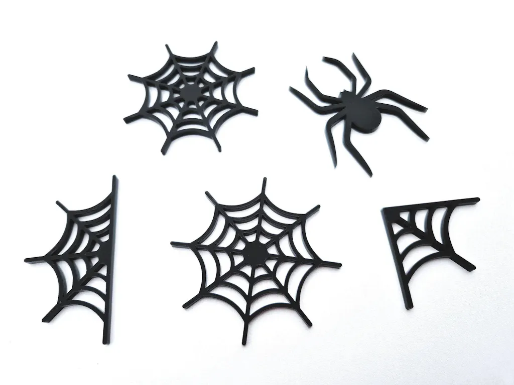 Spooky Spider and Web Acrylic Cake Charms for Halloween