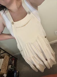 Plus Size Tiered Bib Overall Dress - Beige