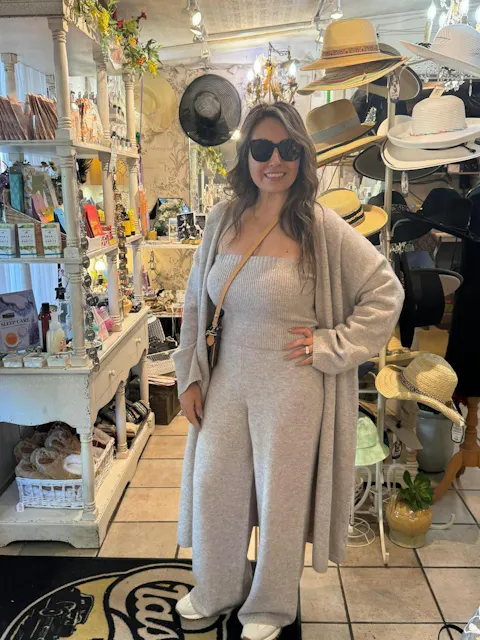 Three-Piece Knit Bustier Cardigan Pants Set