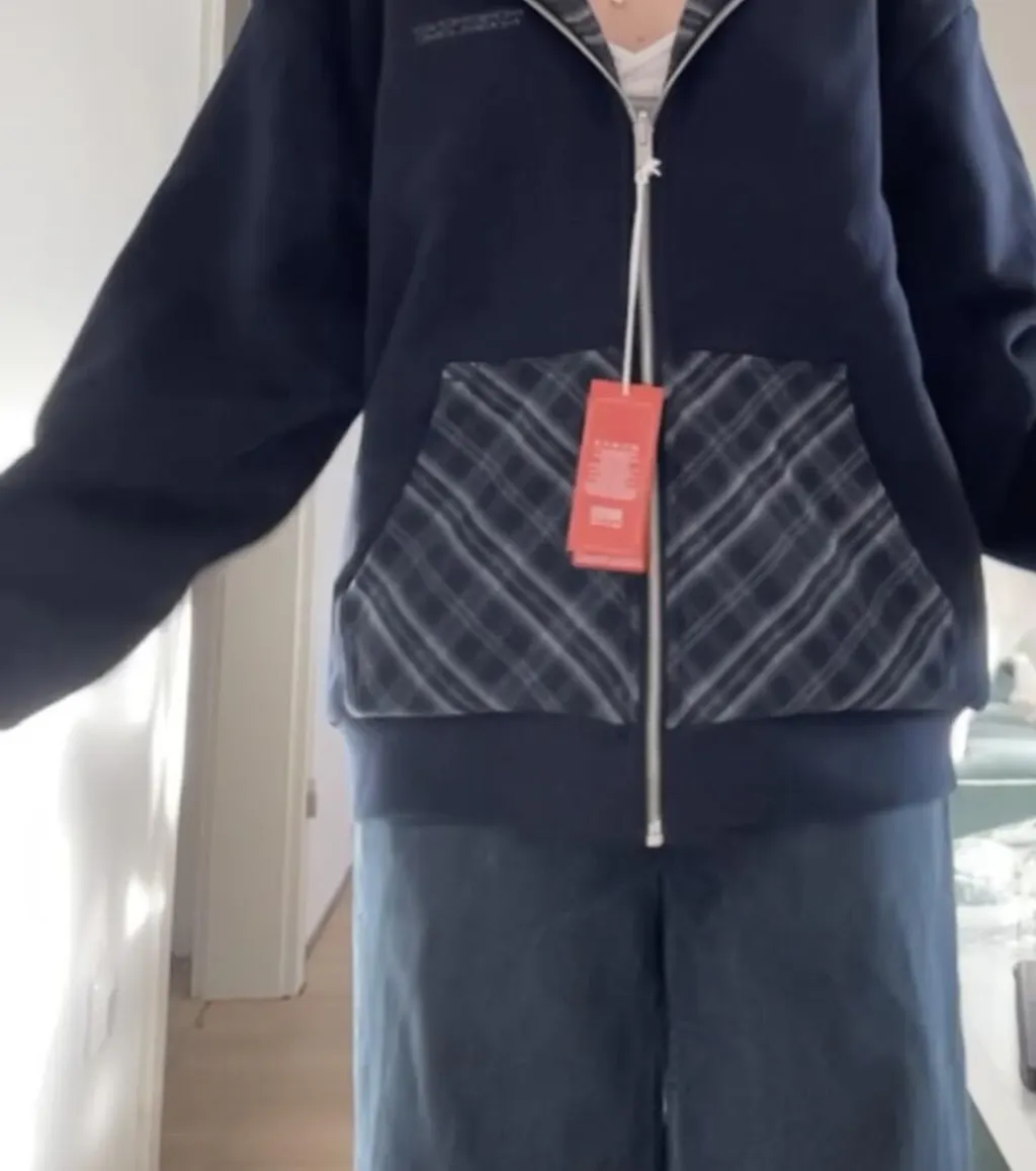 REVERSIBLE PLAID ZIP HOODIE BLACK