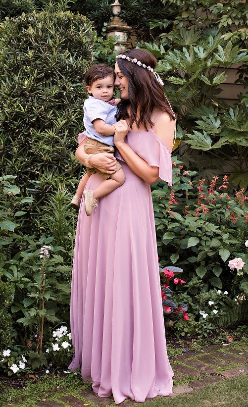 adele blush ruffle maxi dress