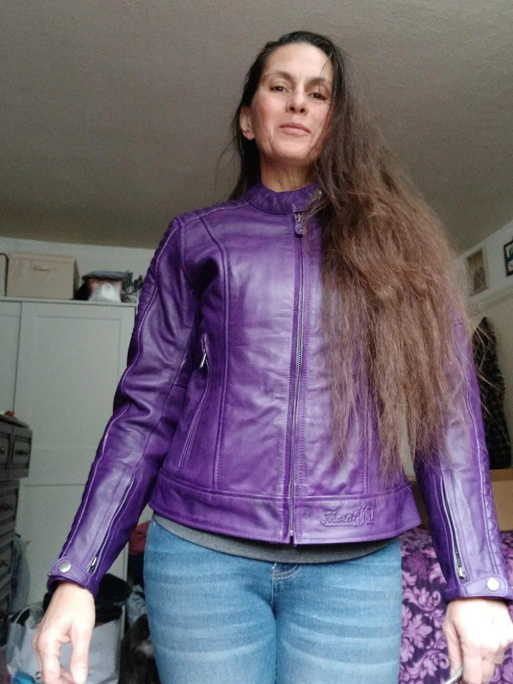 MotoGirl Valerie Ladies Leather Jacket Purple