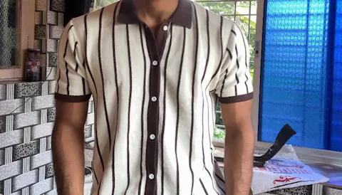 COCOA CREAM VERTICAL KNIT SHIRT