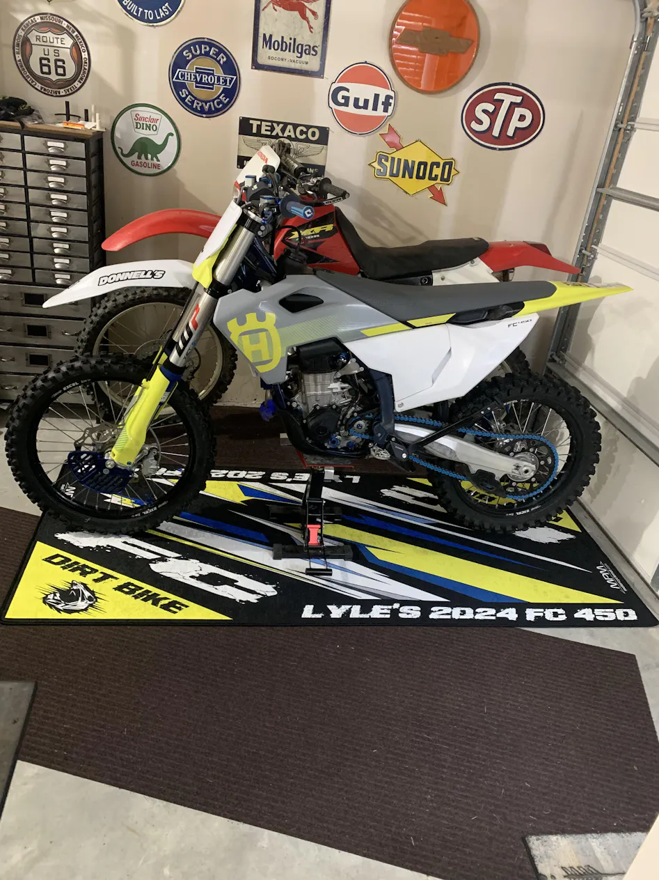MPM Husqvarna Motorcycle Garage & Pit Mats | Custom & Personalized