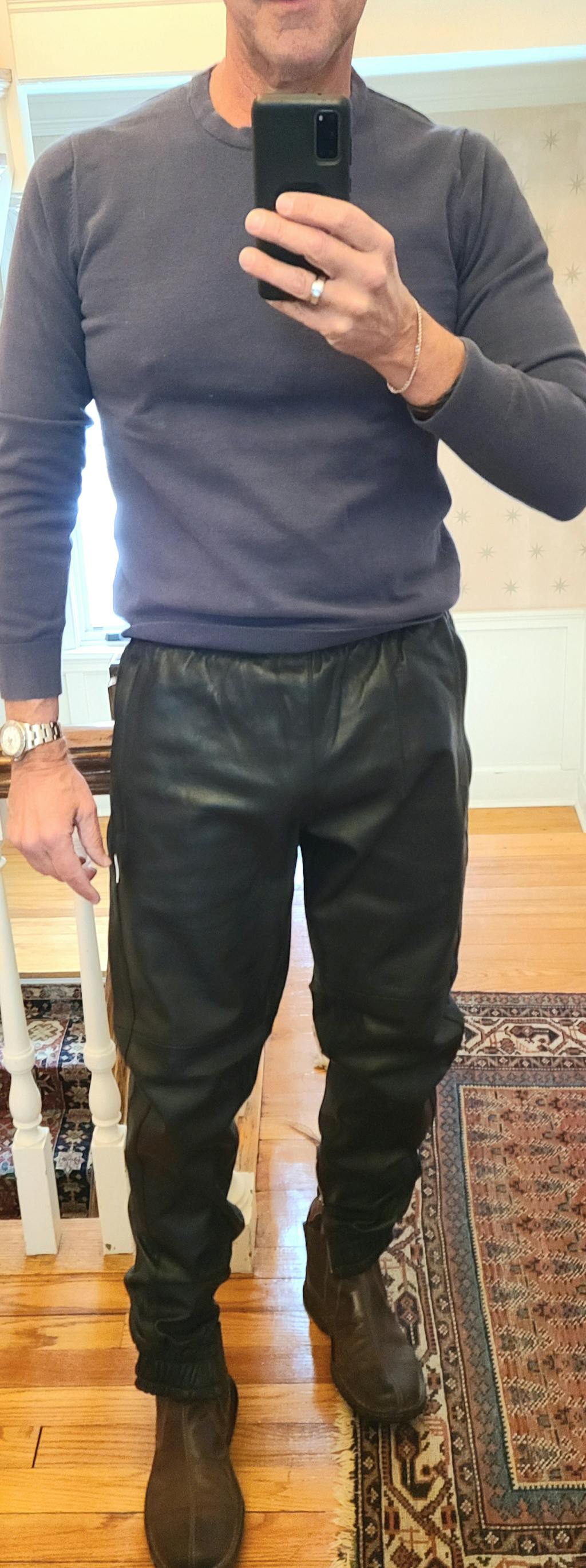 Black Leather Tracksuit Pants by MR. Riegillio