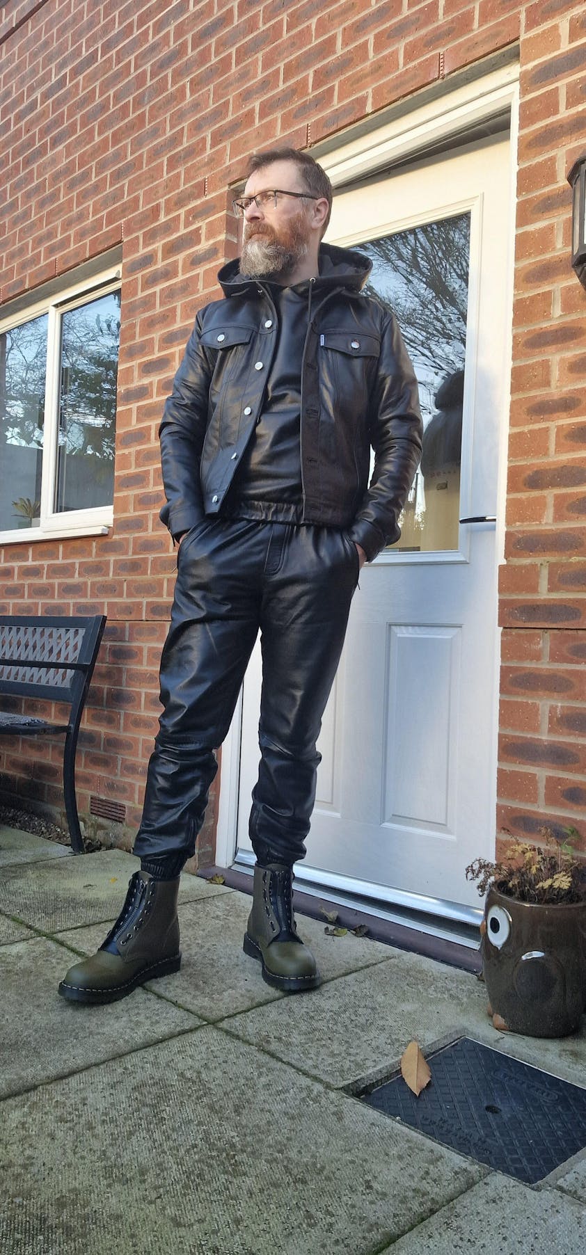 Black Leather Trucker Sleeveless Cropped Jacket