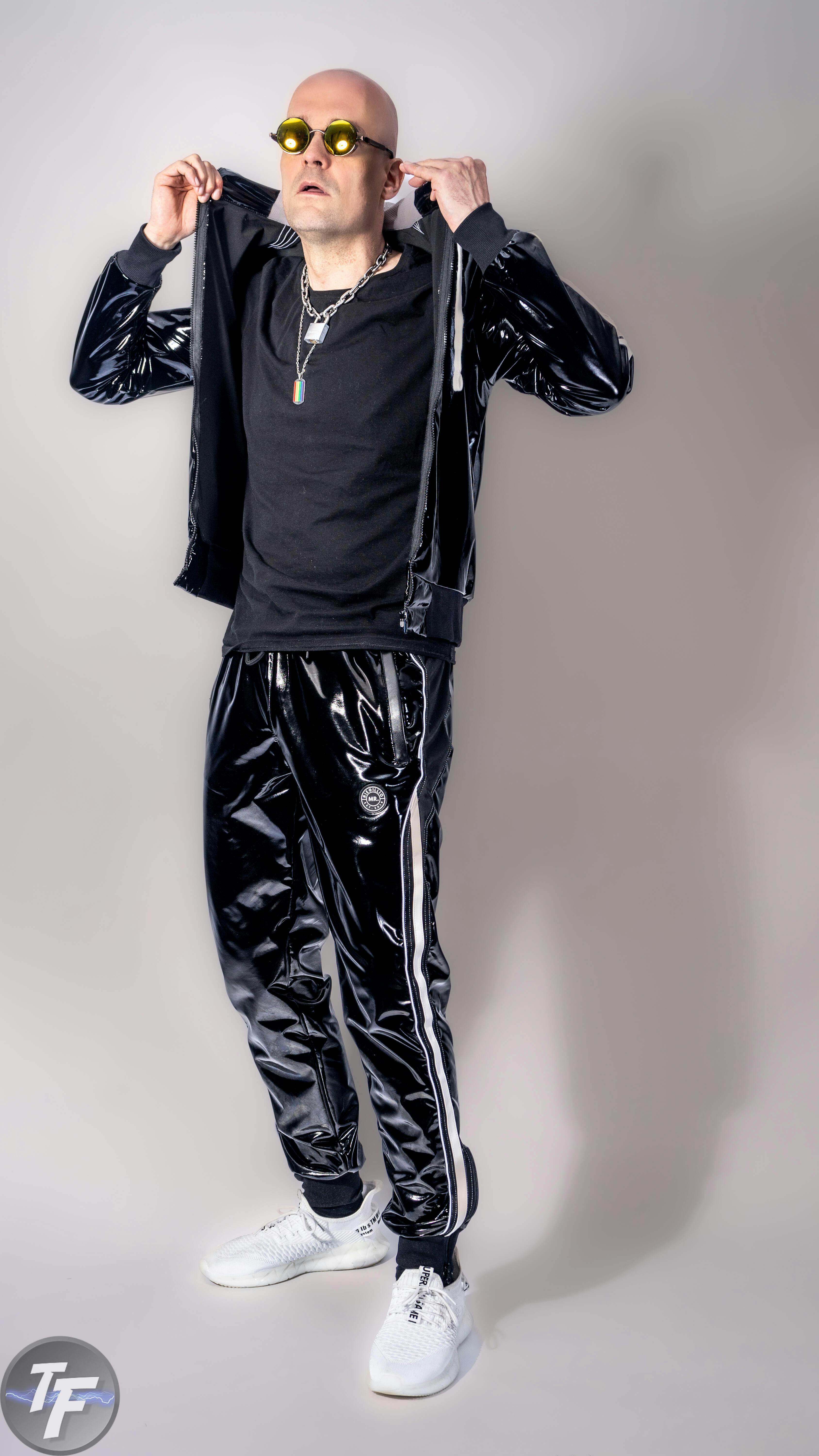 PVC 24 Tracksuit Pants - Black with White Piping by MR. Riegillio