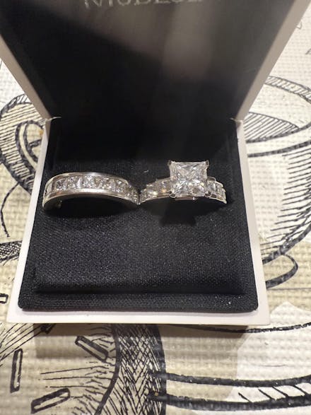 Unique Cinderella Staircase Princess Cut Moissanite Ring Set with Matching Wedding Band