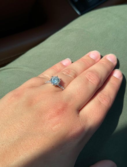 Petite Six Prong Micropavé Moissanite Engagement Ring With Hidden Halo