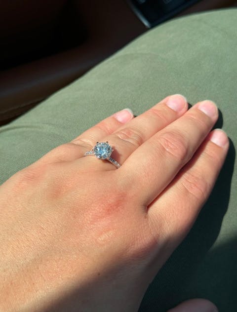 Petite Six Prong Micropavé Moissanite Engagement Ring With Hidden Halo