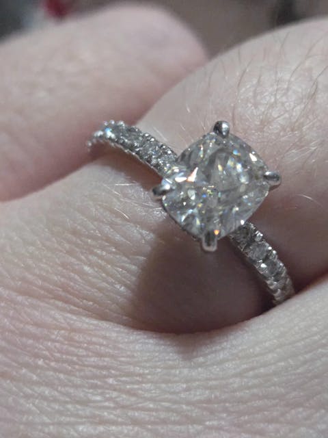 Cushion Cut Moissanite Engagement Ring With Hidden Halo