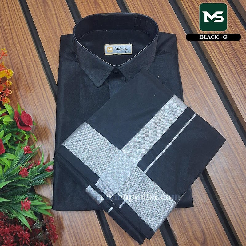 Royal Vastram Shirt and Dhoti Black With Silver