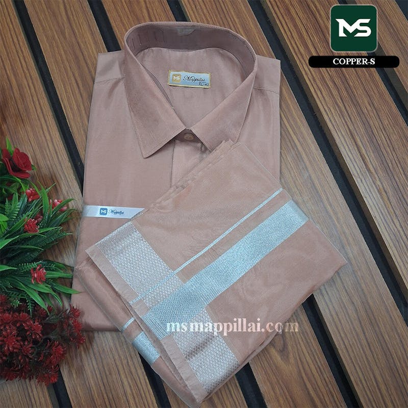 Royal Vastram Shirt and Dhoti Copper With Silver
